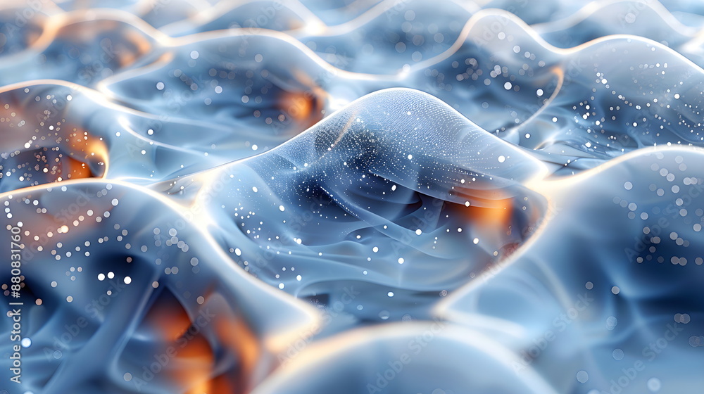 Abstract background, digital dynamic blue waves with orange hues and ...