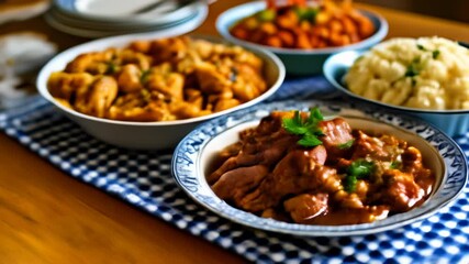 Sticker -  Deliciously diverse meal served in bowls on a table