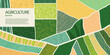 © Lidiia Shapoval - Agriculture field pattern banner, aerial view. Countryside grassland, farm land from top. Geometric farmland patches, padded mosaic country background, natural patchwork texture