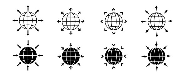 Sticker - Globe icon set. Planet Earth, world map in different variations. Vector illustration