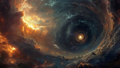 Aufkleber - Fiery glow around a portal in the universe. Dark tree contours surround it