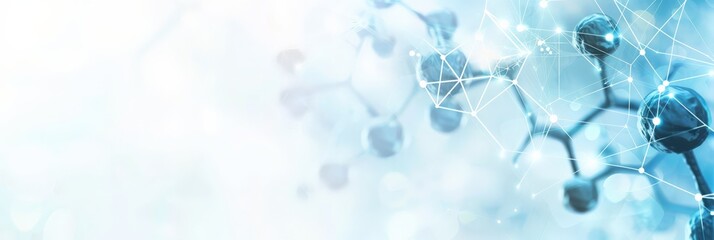 Leinwandbilder - Abstract molecular structure with light blue background. Scientific concept of molecular biology and biotechnology.