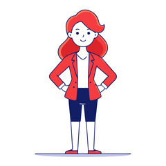 Sticker - Casual Business Woman with Red Hair in Various Poses Line Art Vector Set