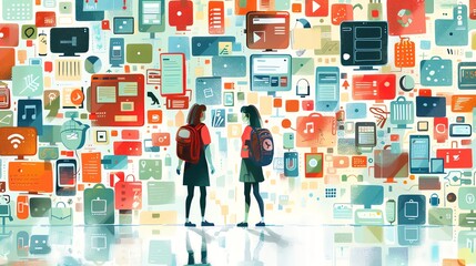 Aufkleber - Two People Facing a Wall of Icons.