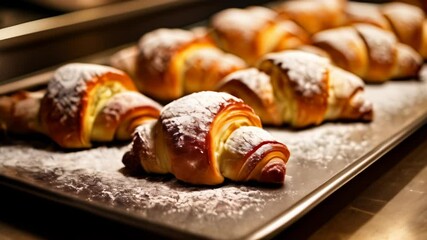 Wall Mural -  Deliciously flaky croissants freshly baked and dusted with powdered sugar