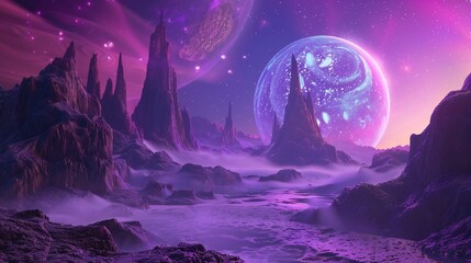 Purple Alien Landscape With Two Moons