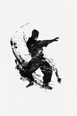 Wall Mural - A black and white sketch of a person practicing martial arts