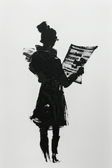 Wall Mural - A black and white sketch of a person reading a newspaper