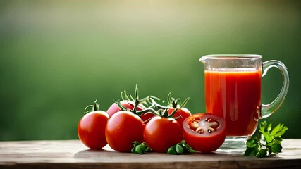 Poster -  Refreshing summer drink with fresh tomatoes and basil