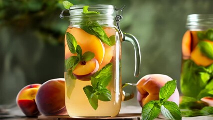 Sticker -  Refreshing summer beverage with peaches and mint