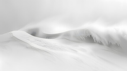 Wall Mural - A snowy mountain range with a white sky in the background