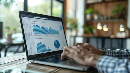 Aufkleber - Businessman working on laptop with charts and graphs.
