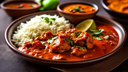 Canvas Print -  Delicious Indian cuisine with rice and curry