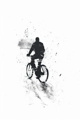 Wall Mural - A black and white sketch of a person riding a bicycle