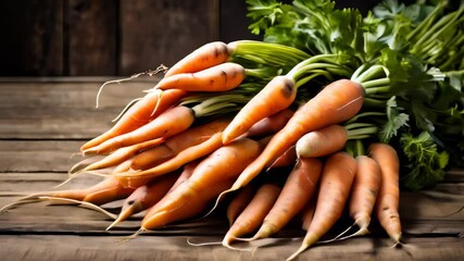 Canvas Print -  Freshly harvested carrots with vibrant green tops