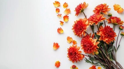 Wall Mural - Chrysanthemum Bunch on White Background with Copy Space