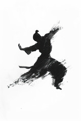 Wall Mural - A black and white sketch of a person practicing martial arts