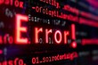 © StockUp - A digital error message, glowing red on a dark screen, symbolizing system failure, tech issues, and glitches.