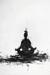 Poster - A black and white sketch of a person meditating
