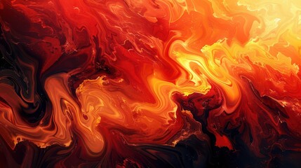 A close-up abstract digital painting of global warming, intense reds and oranges swirling around, creating a sense of heat and chaos