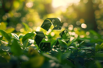 Wall Mural - recycling symbol in green nature