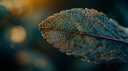 Wall Mural - Close-up of a leaf in the sun with unique and simple patterns and textures.