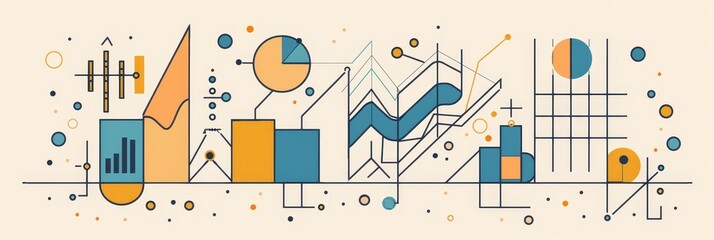 Poster - Abstract Data Visualization - Abstract data visualization with geometric shapes and lines representing graphs, charts, and diagrams. - Abstract data visualization with geometric shapes and lines repre