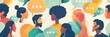 © Mickey - Diverse Group of People Communicating - An illustration depicting a diverse group of people with speech bubbles, emphasizing the importance of communication and connection among individuals from diffe