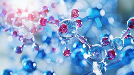 Wall Mural - Abstract Molecular Structure in Blue and Pink