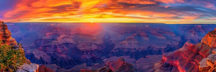 Sticker - Majestic Sunset Over the Grand Canyon - A breathtaking view of the Grand Canyon as the sun sets, painting the sky with vibrant colors. The majestic rock formations and vast expanse create a awe-inspir