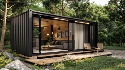 Canvas Print - Modern Container Home in a Forest Setting