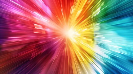 Poster - Abstract Colorful Light Rays - A vibrant abstract image of colorful light rays radiating outwards from a central point, creating a dynamic and energetic visual effect. - A vibrant abstract image of co