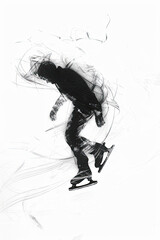 Wall Mural - A black and white sketch of a person ice skating