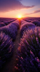 Canvas Print - lavender field with a mountain in the background.