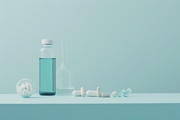 jars, test tubes and medical pills - nanomedicine products or medical devices, in the field of healt