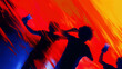 © Kafka - Silhouette Illustration of Teenager Dancing in Party. Abstract Red Background