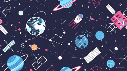 Sticker - Space Exploration Pattern: A Whimsical Journey Through the Cosmos