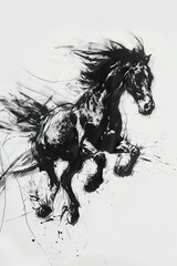 Wall Mural - A black and white sketch of a horse galloping