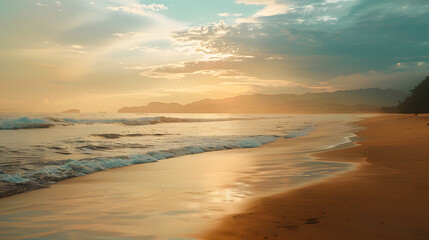 Wall Mural - The beach is empty and the sun is setting