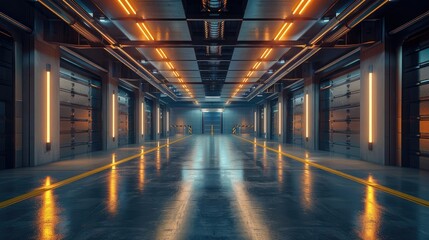 Wall Mural - Empty futuristic garage with smooth, polished floors and lighting