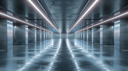 Poster - Empty futuristic garage with smooth, polished floors and lighting