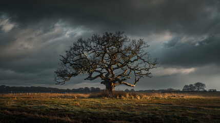 Wall Mural - a large tree stands alone in a field of grass
