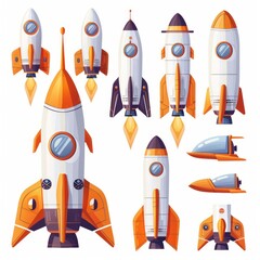 Canvas Print - Cartoon Rocket Ships in Various Styles