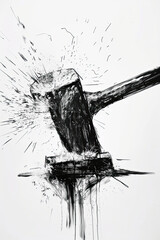 Poster - A black and white sketch of a hammer working hard