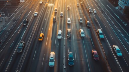 Aufkleber - Aerial view of a highway with vehicles moving smoothly during rush hour traffic.