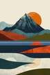 © Kate - minimalistic vector illustration of landscape of mountains and sea, graphic elements for website design