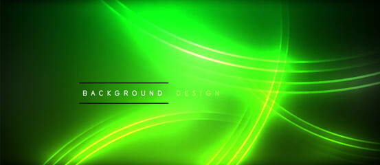 Aufkleber - Neon glowing circle rays, light round lines in the dark, planet style neon wave lines. Energetic electric concept design for wallpaper, banner, background