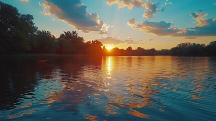 Poster - Sunset over Lake with Reflection