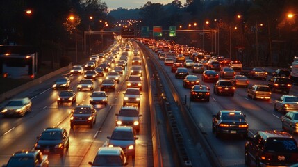 Canvas Print - Traffic congestion on a highway due to road construction causing delays