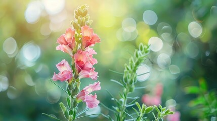 Canvas Print - Snapdragon flower in natural setting with blurred green background